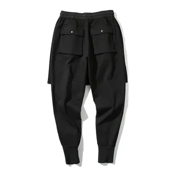 Steampunk vyrų high street vyrų audinio kelnės tamsiai juodi roko stiliaus susiuvimo sijonas, kelnės netikrą dviejų dalių, kelnės