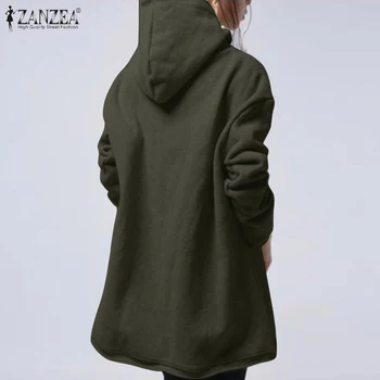 Stilingas Puloveriai Moterų Gobtuvu Hoodies ZANZEA 2021 m. Rudenį ilgomis Rankovėmis Megztiniai Moterų Hoody Solid Negabaritinių Tunika Viršūnes 5XL