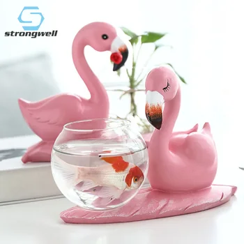 Stongwell Šiaurės Pink Flamingo Hydroponic Vazonas Stiklo Vaza Augalų Bakas Apvalus Dulkių Pavidalo Žuvų Bakas Namų Dekoravimo, Dovanų