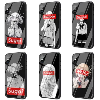 Sugoi Senpai Anime waifu Grūdintas Stiklas TPU Juoda Atveju iPhone, SE 2020 m. 11 Pro X arba 10 8 7 6 6 S Plius Xr Xs Max