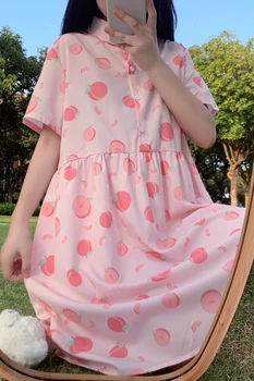 Suknelė 2020 metų Vasaros Naują Japonų Saldus Atvartas Minkšta Rausva Peach Spausdinimo Prarasti trumparankoviai Single-Breasted Sijonas lolita dress
