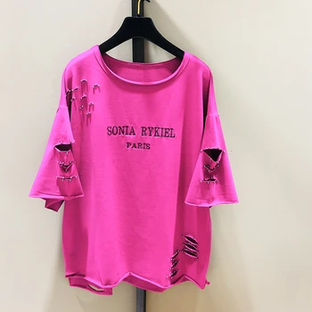 T-marškinėliai Moterims Kankina Pearl Zawalcowany Tuščiaviduriai Iš Negabaritinių Didelis Atsitiktinis Priekiniai Trumpas Šalia Ilgas Moterų Tees O-kaklo trumpomis Rankovėmis