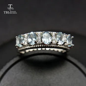 TBJ,paprastas ir klasikinis žiedas su natūraliu geros spalvos Brazilija akvamarinas brangakmenio žiedas 925 sterlingas sidabro moterims, kaip dovaną