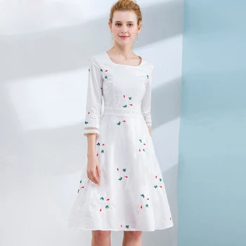 TIK PLIUS Suknelė Moterims-line Kvadratinių Kaklo Gėlių Siuvinėti Balta Suknelė Aukšto Juosmens Pavasario Vasaros Suknelė Moterims 2020 M. Vasarą