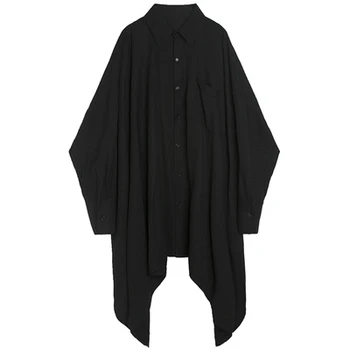 Tamsiai Yamamoto stiliaus moteriški marškinėliai originalią nišą dizaino nesimetriškas palaidi ilgi marškinėliai striukė