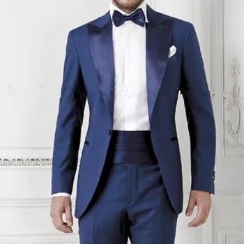 Tamsiai mėlyna Prom vyrų kostiumas Drabužių Jaunikis Dėvėti Tuxedos Jaunikis mens kostiumai 2020 m. (Striukė+Kelnės+peteliškė) terno masculino casamento