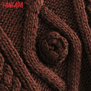 Tangada Moterų 2020 M. Mados Derliaus Twist Modelio Rudos spalvos Megztas Megztinis megztinis Moteriška Negabaritinių Puloveriai Prašmatnus Viršūnes 3H326