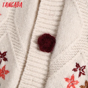 Tangada Moterų Mados prancūzų Stilius Derliaus Siuvinėjimo Megztinis Mezgimo Megztinis Moteriška Elegancija Atsitiktinis Slim Viršūnes BE166