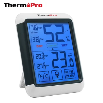 Thermopro TP55 Skaitmeninis Termometras su Drėgmėmačiu Patalpų Lauko Termometras su jutikliniu ekranu ir foninio Apšvietimo Temperatūra Drėgnumas