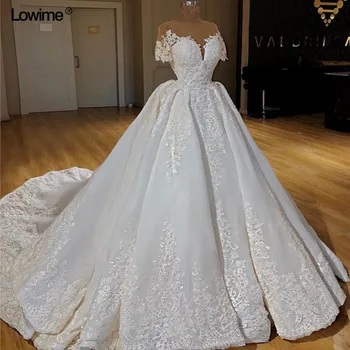 Tikrasis Vaizdas vestidos de novia 2018-line V-kaklo trumpomis Rankovėmis duobute Blizgučiais Nėrinių Vestuvių Suknelės, Vestuvinės Suknelės