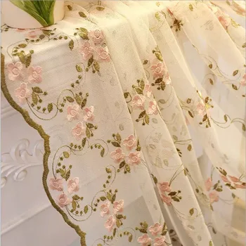 Tiyana Korėjos Gražūs Gėlių Siuvinėjimai Tiulis Užuolaidų Apdailos Nėrinių Audinys, Miegamojo Princesė Kambarys Custom Vienspalviai Voile Apklotai #4