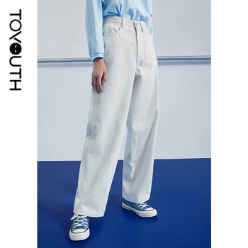 Toyouth Moterų Balti Džinsai Baggy Tiesiai Pločio Kojų Kelnės Atsitiktinis Palaidų Streetwear Džinsinio Audinio Kelnės