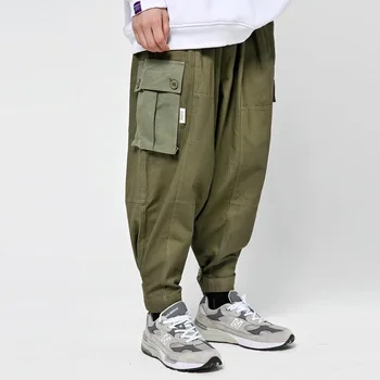 UNCLEDONJM Multi-Kišenės, kombinezonai su Antkrūtiniais Bendras Vyrų Gatvės Mados Hip-hop Kontrastingos Spalvos Prarasti Pločio Kojų Kelnės Japonija Stiliaus LN-PR1