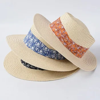 USPOP 2020 Naujų moterims saulės, skrybėlės, plačios kraštų vasaros skrybėlės gamtos šiaudines skrybėles spausdinimo juostelės paplūdimio skrybėlę