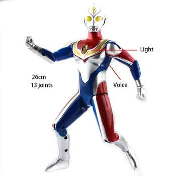 Ultraman Mūšis Kaiju LED, Šviesos, Balsas, Muzika Modelio Žaislai Duomenys Sąnarių Kilnojamojo Ginga Dyna Tiga 26cm Dovanos Vaikams Pakuotėje