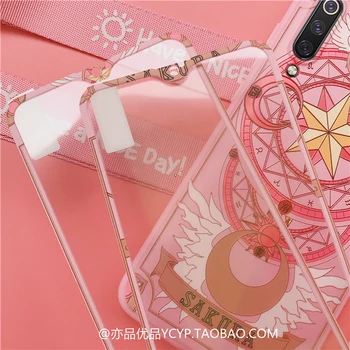 Už xiaomi mi9 8 Magišką ratą atveju mielas animacinių filmų rožinė mergaitė telefono dangtelis Xiaomi CC9E 9 8se 6X 5X sakura +ilgas dirželis
