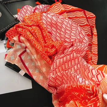 VISROVER 2021 mados orange geometrinis spausdinimo viskozė šalikas moteris Wrap mėlyna Pavasario Skara Paplūdimio Kaklo Pashmina Musulmonišką Hidžabą dovana