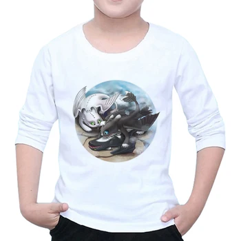 Vaikai Toothless Naktį Fury T-shirt 3D Spausdinimo Šluostės White Boys ilgomis Rankovėmis Viršūnes Gyvūnų Tee kūdikio marškinėlius Y35-1