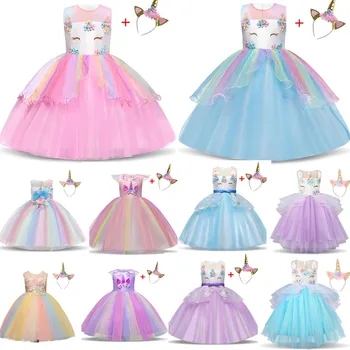 Vaikai Vienaragis Šalis Suknelės Mergaičių Siuvinėjimo Gėlių Kamuolys Suknelė Baby Girl Princesė Suknelės Gimtadienio Kostiumai Vaikams Drabužių