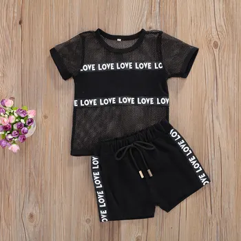 Vaikams Baby Girl juodus Drabužius Nustatyti 2020 m. 1-6T Tracksuit Vasaros trumpomis Rankovėmis Akių Meilė, T-marškinėliai, Šortai Atsitiktinis Komplektus Drabužių 2vnt