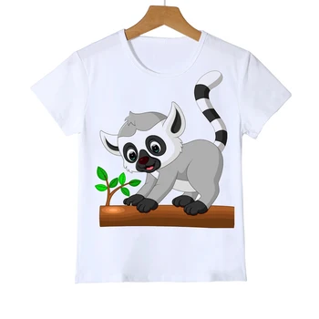Vaikiški marškinėliai mielas ir juokingas panda beždžionių gyvūnų surinkimo animacinių filmų modelio marškinėliai vasarą, berniukai ir mergaitės, balti trumpomis rankovėmis viršų