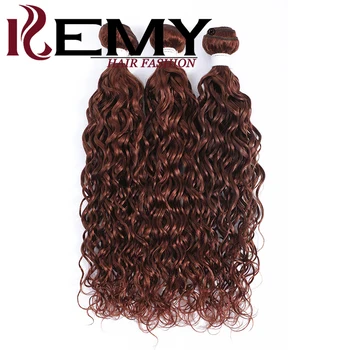 Vandens Banga Žmogaus Plaukų Ryšulius Su Uždarymo 4x4 Brazilijos 33 Kaštoninė Ruda Bordo Raudona Plaukų Audimo KEMY Ne Remy Hair Extension