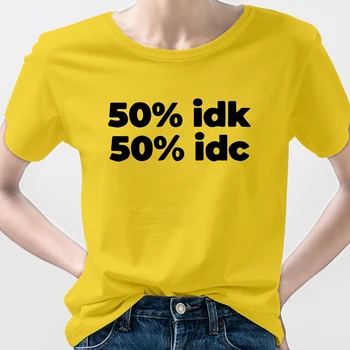 Vasaros Viršūnes Moterų 2021 T-shirt Femme 50% Fajnie 50% Idc Laišką korėjos Marškinėlius Derliaus Harajuku Trumpas Rankovės Negabaritinių Hip-Hop