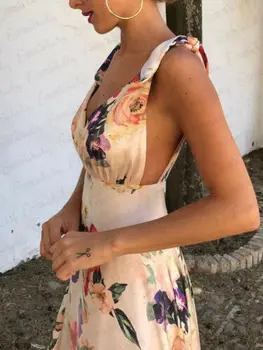 Vasarą Naujai Ponios V Kaklo Sundress Sexy Ilga Suknelė Backless Vakare Šalies Išspausdinti Kelionės Paplūdimio Suknelės