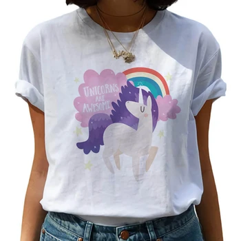 Vienaragis Kawaii Harajuku 90s Marškinėliai Moterims Mielas Unicornio Juokinga T-shirt Ullzang Grafinis Marškinėlius Grunge korėjos Stiliaus Viršaus Tee Moteris