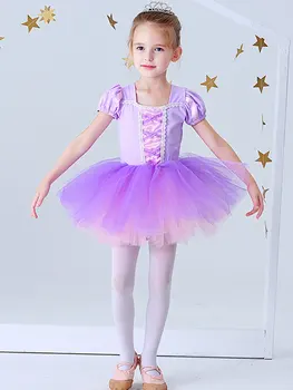 Vientisas Mergaičių Baleto Tutu Suknelė Vaikai Gimnastika Tiulio Skirted Triko Baleto Kostiumai Trumpas Sluoksniuotos Rankovėmis Ballerina Dancewear