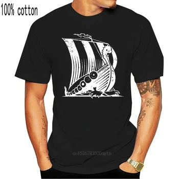 Vikingų Laivų V T-Shirt Runos Skandinavų Vikingai, Norsemen Dragon Boat Odin Thor Loki Mados Prekės Ženklo Vyrai Viršūnes Street Wear T-Shirt
