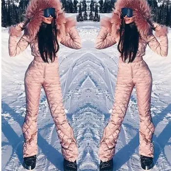 Vilnos Vienas Gabalas Slidinėjimo Kostiumas Moterims Sniego Kombinezonas Kalnų Slidinėjimas Jumsuit Super Šiltos Žiemos Slidinėjimo Striukė, Kelnės Kvėpuojantis Sniego Rinkinys