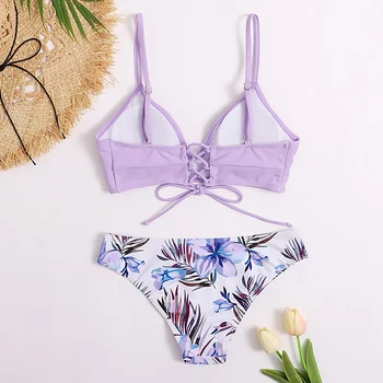 Violetinė Bikini Rinkiniai, 2021 Mujer Retro Maudymosi Kostiumėlį Dviejų Dalių Nėrinių Maudymosi Kostiumėliai Moterims Besimaudančių Push Up Biquini Mielas Maudymosi Kostiumą Vasarą