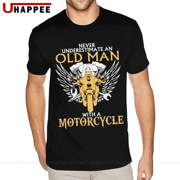 Vyras Su Motociklu T-Shirts Mens Unikalus Trumpas Rankovės Crewneck Vyrų Vasaros T Shirts Derliaus Ieško Drabužių