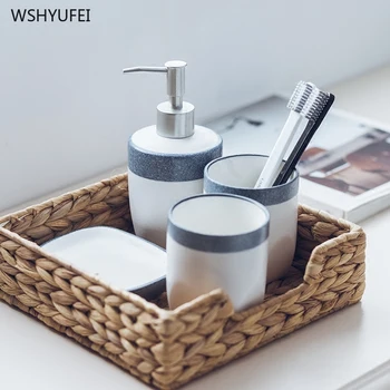 WSHYUFEI Šiaurės matinis keraminių vonios kambarys mados keturių dalių dantų šepetėlį turėtojas losjonas butelis muilo dėžutė vonios kambarys plovimo rinkinys