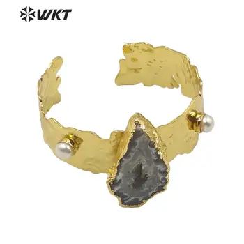 WT-B514 Spalvingas mados aukso natūralių akmenų apyrankė bangle vakarienę prašmatnus geode akmens bangle moterims