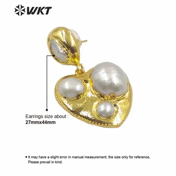 WT-MPE019 Mielas natūralių gėlavandenių perlų auskarai širdies formos perlas su aukso apdaila auskarai moteris mados perlo auskaru brangakmenis dovana