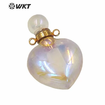 WT-P1595 Nuostabi WKT Išskirtinių spalvų gamtos AURA kvarco širdies formos akmens pakabukas mados širdies essencial aliejaus butelis pakabukas