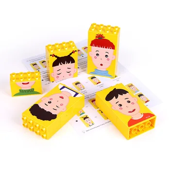Wan-ge įdomus veido išraiška dėlionės vaikų stalo emocijų pažinimo statyti žaislas blokų Surinkimas Žaislai