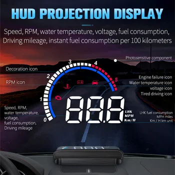 WiiYii M13 HUD OBD2 head up Display Automobilių MPH Auto Elektronikos Detektorius Naftos Vartojimas OBD2 HUD prekinis, galinis stiklo Projektorius