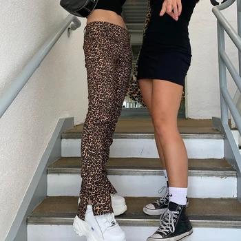YICIYA 2020 Mados Poilsiu Y2K 90s Padalinta Pusėje Leopardas Spausdinti Liesas Kelnės Ponios Cheetah Aukšto Liemens Kelnės Capries Streetwear