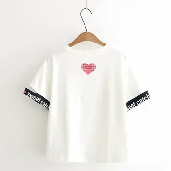 YUPINCIAGA Japonijos Mori Moterų Saldus Prarasti Teksto Spausdinimas Trumpas Rankovės Kratinys Dizaino T-shirt Moteris Studentų Viršuje Tee