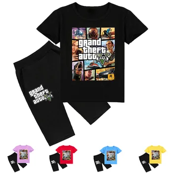 Z&Y 2-16Y Vasaros Grand Theft Auto Žaidimo GTA 5 T Marškinėliai, Šortai 2vnt Rinkinys Vaikams Laisvalaikio Kostiumas Kūdikių Berniukų Sportsuit Merginos Veikia Komplektai