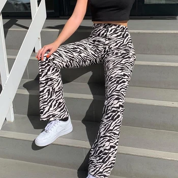 Zebra Gyvūnų spausdinti elegantiškas kelnės Capris Harajuku aukšto liemens kelnės ponios atsitiktinis biuro kelnės moterims Streetwear 2019