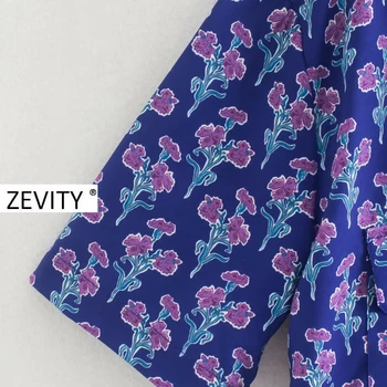 Zevity Moterys, tropinių gėlių spausdinti atsitiktinis smock palaidinė lady trumpas rankovės dvigubai kišenėje femininas kimono marškinėliai atsitiktinis viršūnes LS7019