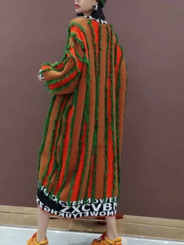 ČING MO Oranžinė Pilka Moterys Dryžuotas Megztinis Suknelė 2020 M. Rudenį, Žiemą Megztinius Ilga Suknelė Moterų Plius Dydis Puloveriai Suknelė ZQY5773