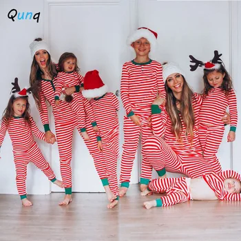 Šeimos Kalėdų Pižama Nustatyti 2020 Nauja Raudona Balta Dryžuotas Atsitiktinis Motina Dukra Kūdikių Vaikai Derinti Drabužius Ilgomis Rankovėmis Marškinėliai Ziajać