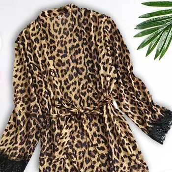 Šilko Pižama Rinkinys Moterims Leopard Print 4 Vnt Pižamos Rinkinys Satin Pijamas Mujer Sleepwear Naktiniai Drabužiai Namų Drabužius, Seksualus Apatinis Trikotažas #W