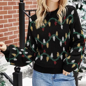 Šiltas minkštas Megzti megztinis moterų 2020 Kalėdų džemperis spalvų šviesos papuoštas Kalėdų palaidų montavimo megztinis Puloveriai