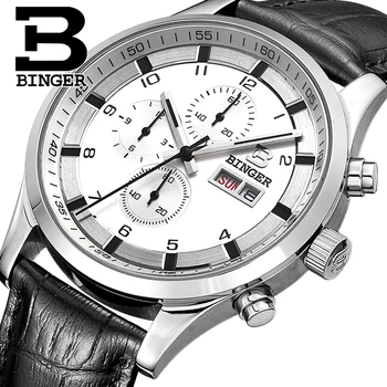 Šveicarija vyriški Laikrodžiai Safyras BINGER Žiūrėti Vyrams, Prekės Prabangius Kvarcas Vyrų Žiūrėti Vandeniui Šviesos Laikrodžius Chronograph